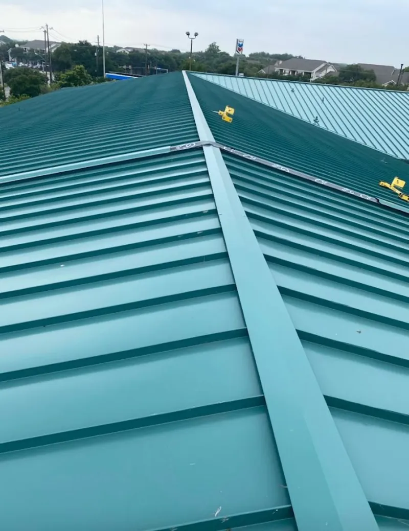 Green commercial metal roof ridge and valley for Metal Roof Repair in Treasure Island